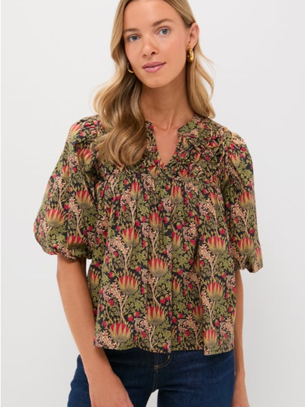 Hyacinth House Tuckernuck Frida Black Multi Floral Women's Blouse Size XXS